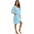 thumbnail image 3 of Women's Waffle Wrap Robe Zipper Robes Half Sleeve Zip Front Knee Length Lightweight Housecoats Couples Bathrobe Nightgown with Pockets & Belt, S-2XL, 3 of 7