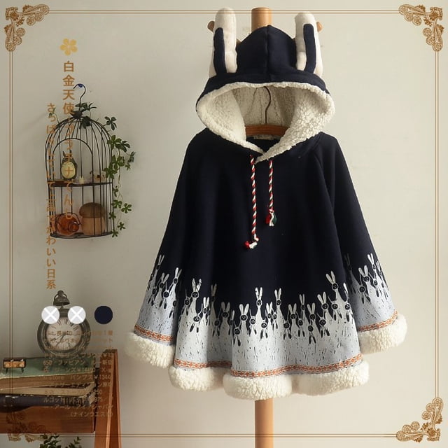 Capa con capucha y orejas de conejo de mezcla de algodón para niña de Boutique