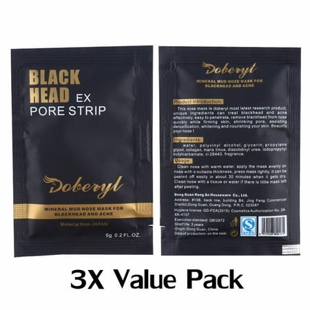 Doberyl Single Use Mineral Mud Mask Black Head Ex Pore Strip Acne Deep Cleanser Peel Off Cleansing Face Mask Nose Strip BlackHead Remover Travel Size [3 (Best Way To Prevent Blackheads On Nose)