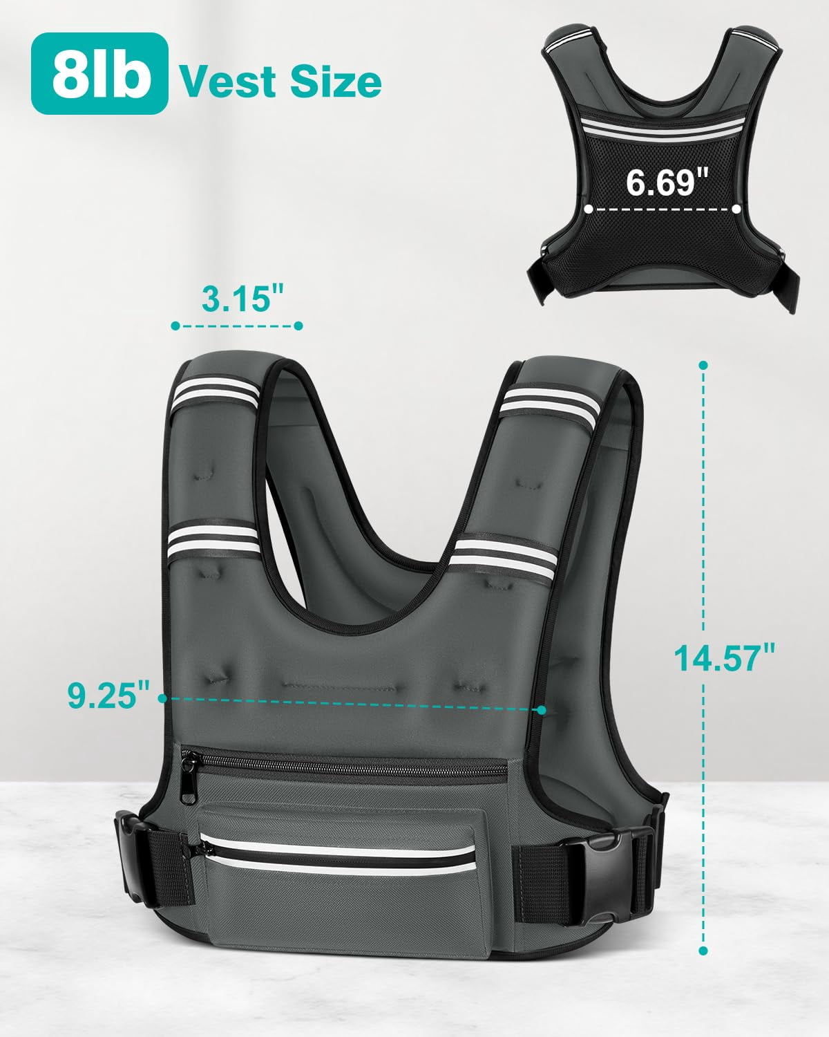 Grey 8 lb Weighted Vest for Workout Running Walking