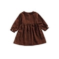 thumbnail image 5 of Qiylii Girl’s Solid Color Corduroy Dress Long Sleeve Single-breasted A-line Dress, 5 of 6