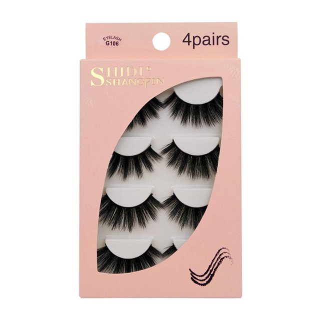 4 pares de pestañas postizas 3D oso de fresa G106 invisibles reutilizables negras