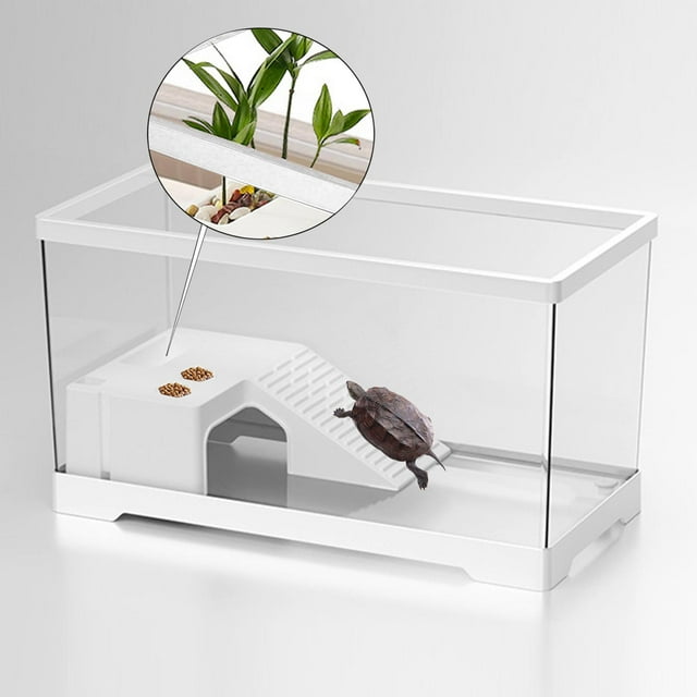 Tanque de tortuga para acuario, caja de hábitat para reptiles, terrario de tortuga en reposo para escalada resistente, hábitat de tortuga, decoración Grande Blanco