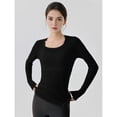 thumbnail image 4 of Camiseta Deportiva de Larga para Mujer, Cuello Redondo, Corte Ajustado, Ideal para Yoga y Otras Actividades Al Aire Libre Negro XL, 4 of 7