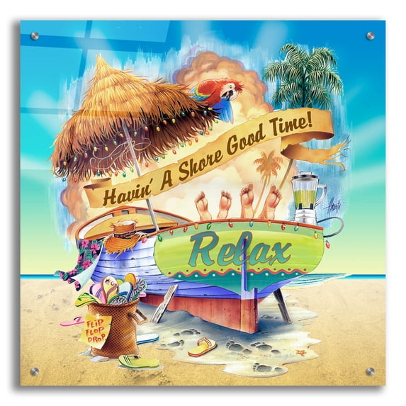 Epic Art 'Shore Good Time Boat' by James Mazzotta, Acrylic Glass Wall Art, 24"x24"