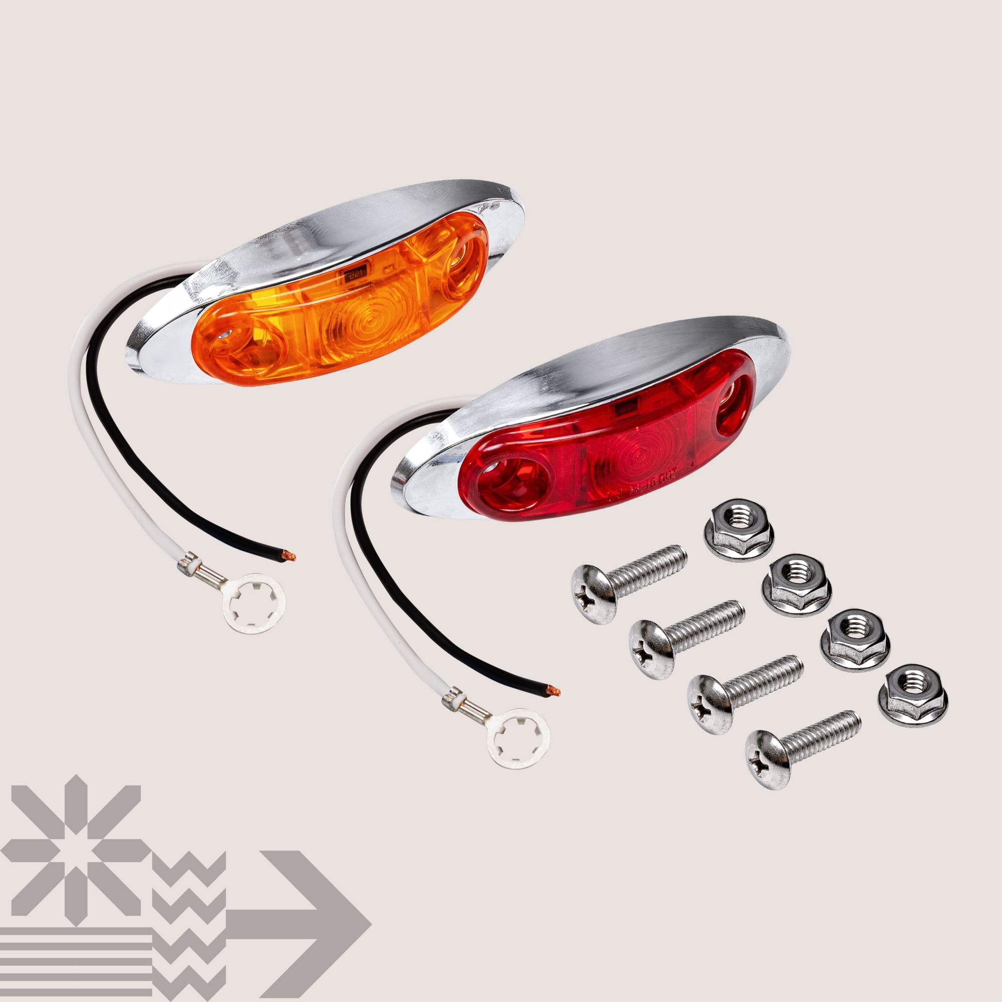 12pc Amber + Red LED Trailer Marker Lights With Chrome Bezel - DOT FMVSS 108 Compliant, IP67 Waterproof, Surface Mount - View #3