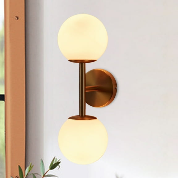 Modern Brass Milk Glass Double Sconce - Stylish Bathroom Vanity Light & Kitchen Wall Sconce