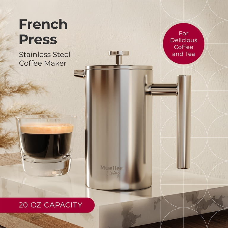 Mueller Industries, French Press Coffee Maker, 20oz, Stainless