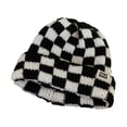 thumbnail image 3 of Opolski Women Winter Hat Knitting Contrast Color Thick Elastic No Brim Cold-proof Plaid Chessboard Women Hat Clothes Accessory Black, 3 of 8