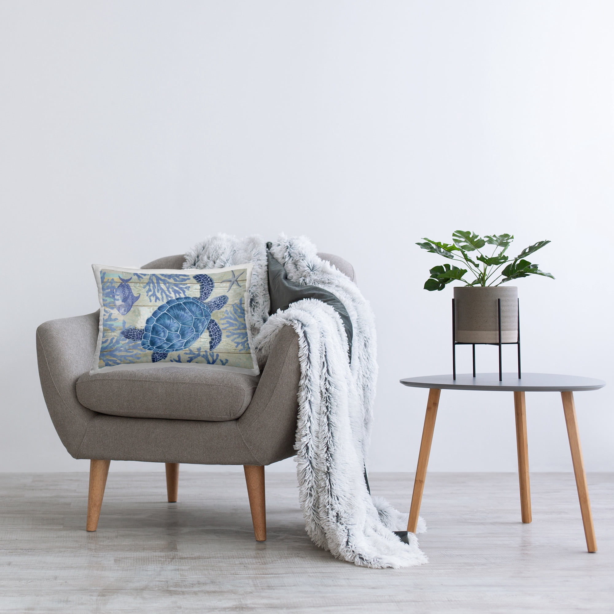 Stupell Industries Rustic Blue Turtle Decorative Printed Throw Pillow Design by Andrea Tachiera