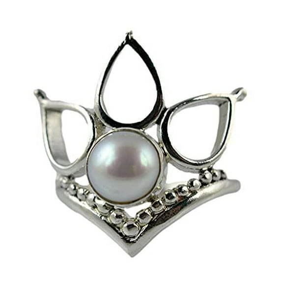 Navya Craft Freshwater Pearl 925 Sterling Silver Handmade Statement Women Pearl Ring, Pearl Jewelry Size 13.5