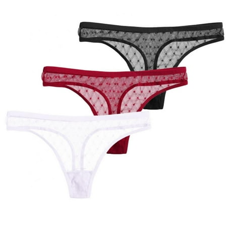 

3-Pack Women Sexy See Through G-String Lace Mesh T-Back Panties Low Rise Lingerie