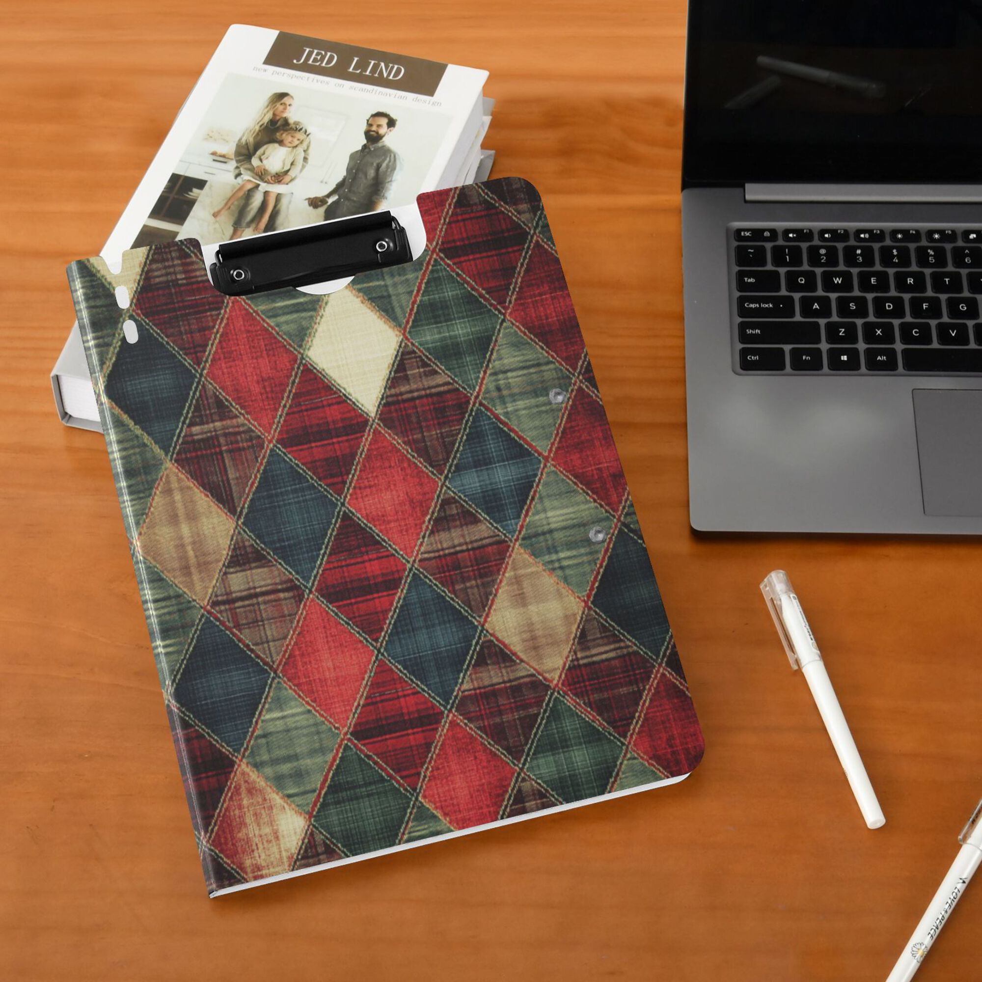 FORMRS A4 Clipboard Folder with Pen Holder Horizontal Foldable School Office Binder, Dark Tartan Pattern