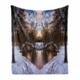 thumbnail image 1 of Landscape Soft Flannel Fleece Blanket, Snowy Winter Park Trees Heart Shape Lake River Sunset View Symmetrical Art, Cozy Plush for Indoor and Outdoor Use, 50" x 60", Brown and White, by Ambesonne, 1 of 6