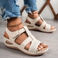 thumbnail image 3 of Rokment Womens Orthopedic Wedge Walking Sandals Comfortable Fashion Leather Arch Support Platform High Heels Gladiator Dress Sandals for Beach Summer White Size 6, 3 of 7