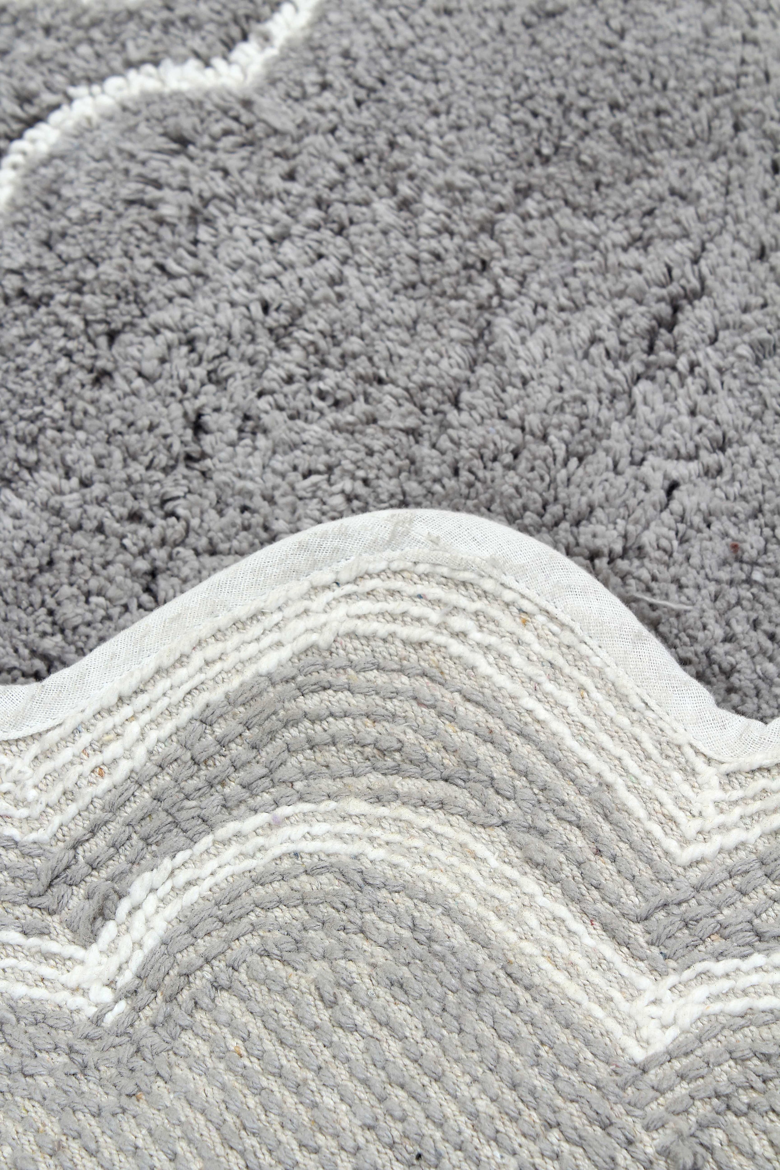 Home Weavers Allure Collection 100% Cotton Non-Slip Bathroom Rug Set Machine Washable Bathroom Rug-17"x24", Bath Rug- 21"x34", U Shaped Contour- 20"x20", Gray Color 3 Piece Bath Rug set