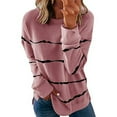 thumbnail image 1 of Jsaierl Chandail Grande Taille pour Femmes Mode Rayé Graphique Chandail Surdimensionné Automne Décontracté Haut chandail Manches Longues Léger Col Rond Chandails, 1 of 5