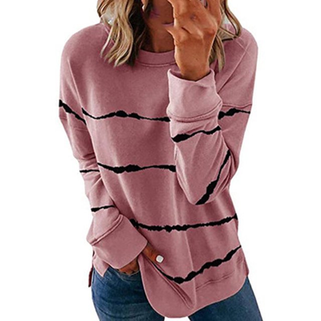 Jsaierl Chandail Grande Taille pour Femmes Mode Rayé Graphique Chandail Surdimensionné Automne Décontracté Haut chandail Manches Longues Léger Col Rond Chandails