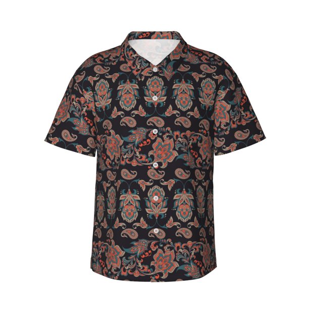 Fotbe Retro Floral Camisa Hawaiana para Hombre Unisex – Camisa Casual de Verano con Botones de Manga Corta de Algodón y Lino,X-Large
