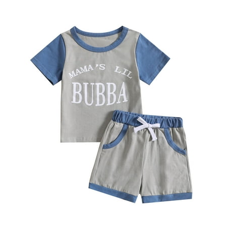 

Newborn Baby Boys Girls Summer Clothes Sets Contrast Color Short Sleeve Letter T-shirts Tops + Drawstring Shorts Outfits