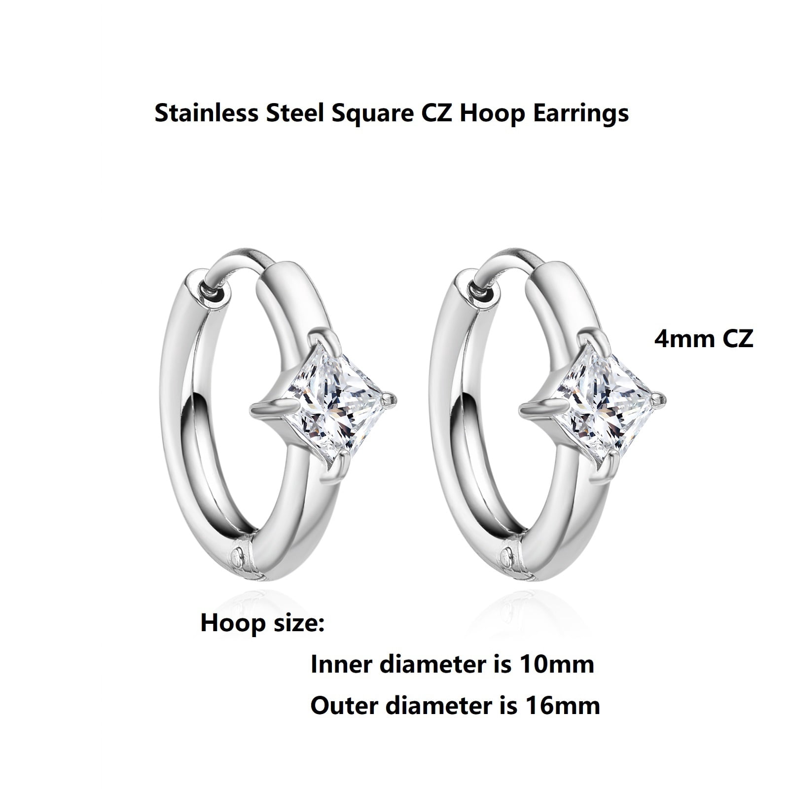 Surgical Stainless Steel Cubic Zirconia Hoop Earrings