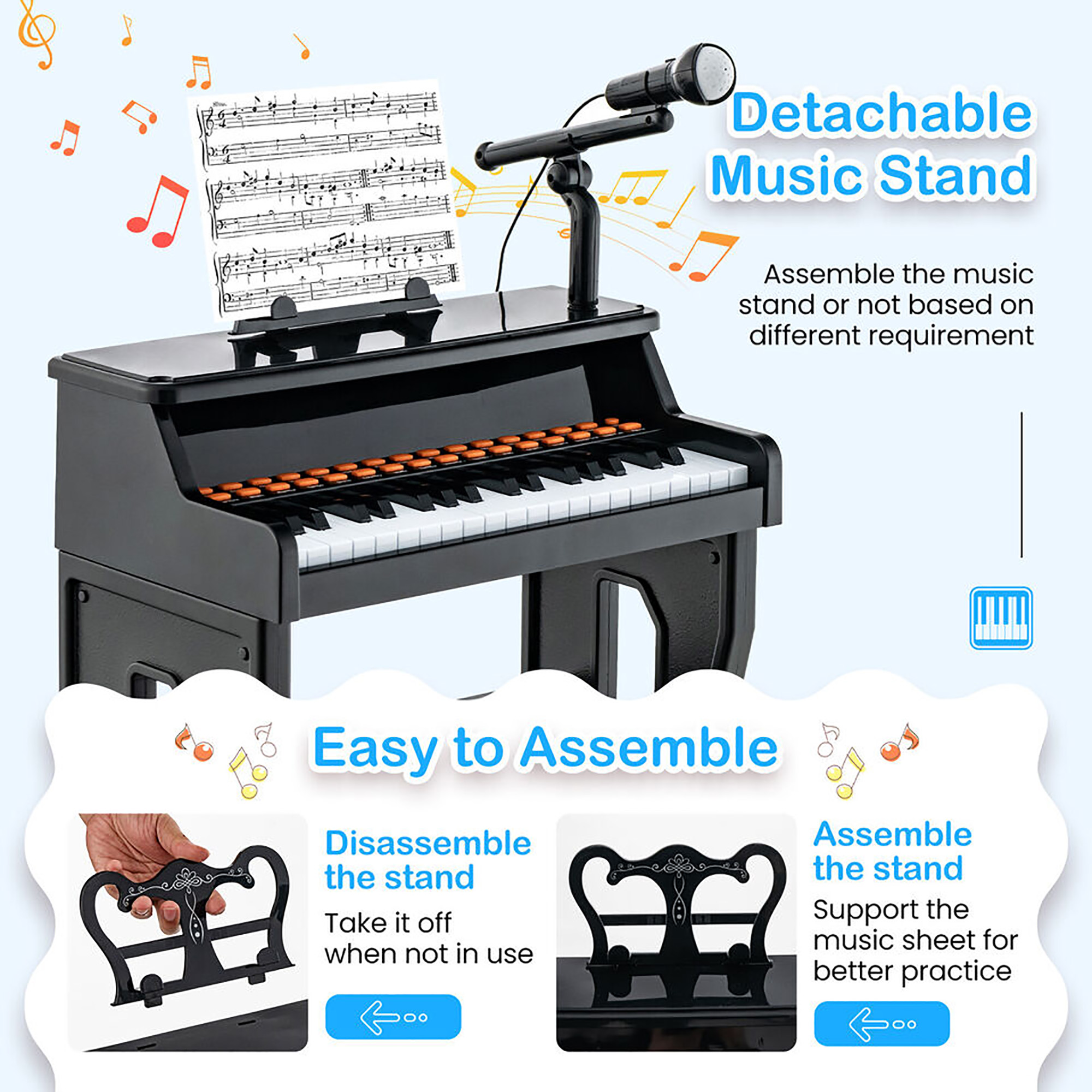 Gymax 37-Key Music Piano Keyboard Kids Learning Toy Instrument w/ Microphone Black