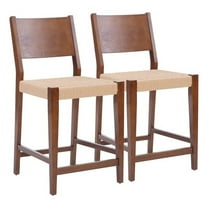 Linon Patty Wood 2 Tone Counter Stools Handwoven Rope Seat Set of 2 in Brown