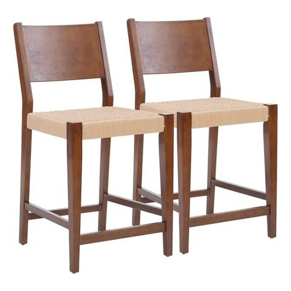 Linon Patty Wood 2 Tone Counter Stools Handwoven Rope Seat Set of 2 in Brown