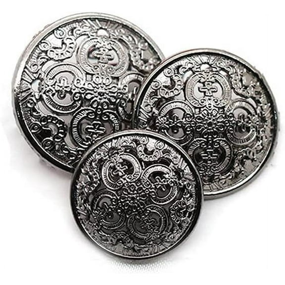 5 Pcs Hollow Metal Button Black Sliver Gold Buttons Round Decorative Button for Clothes Sewing Accessories (Gun Metal, 18mm)
