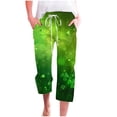 thumbnail image 3 of lcziwo Womens Summer Cotton Linen Cropped Beach Pants with Pockets St Patricks Day Shamrock Print Lounge Pants Casual Drawstring Elastic Waist Capris Pant Green XL, 3 of 6
