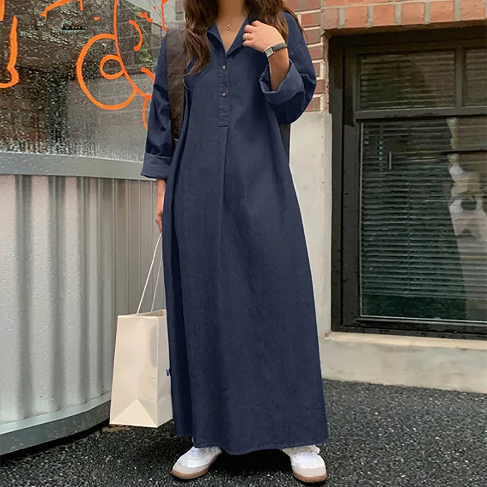 modest denim dress Dresses for Spring 2XL Featuring rolled button sleeves Free Size Jeans Dress for