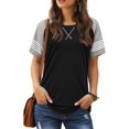 thumbnail image 2 of Women's Summer Long/Short Sleeve Shirts Crew Neck Tees Striped Color Block Blouse Tops, 2 of 6