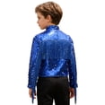 thumbnail image 3 of vastwit Kids Girls Boys Sequin Fringe Jacket Shiny Cowboy Outfit Disco Dance Top Long Sleeve Tassels Zip Up Glitter Coat Royal Blue 10, 3 of 7