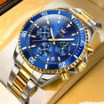 thumbnail image 3 of OLEVS Mens Watches Chronograph Luxury Dress Moon Phase Quartz Stainless Steel Waterproof Luminous Business Calendar Wrist Watch Blue Dial, 3 of 13