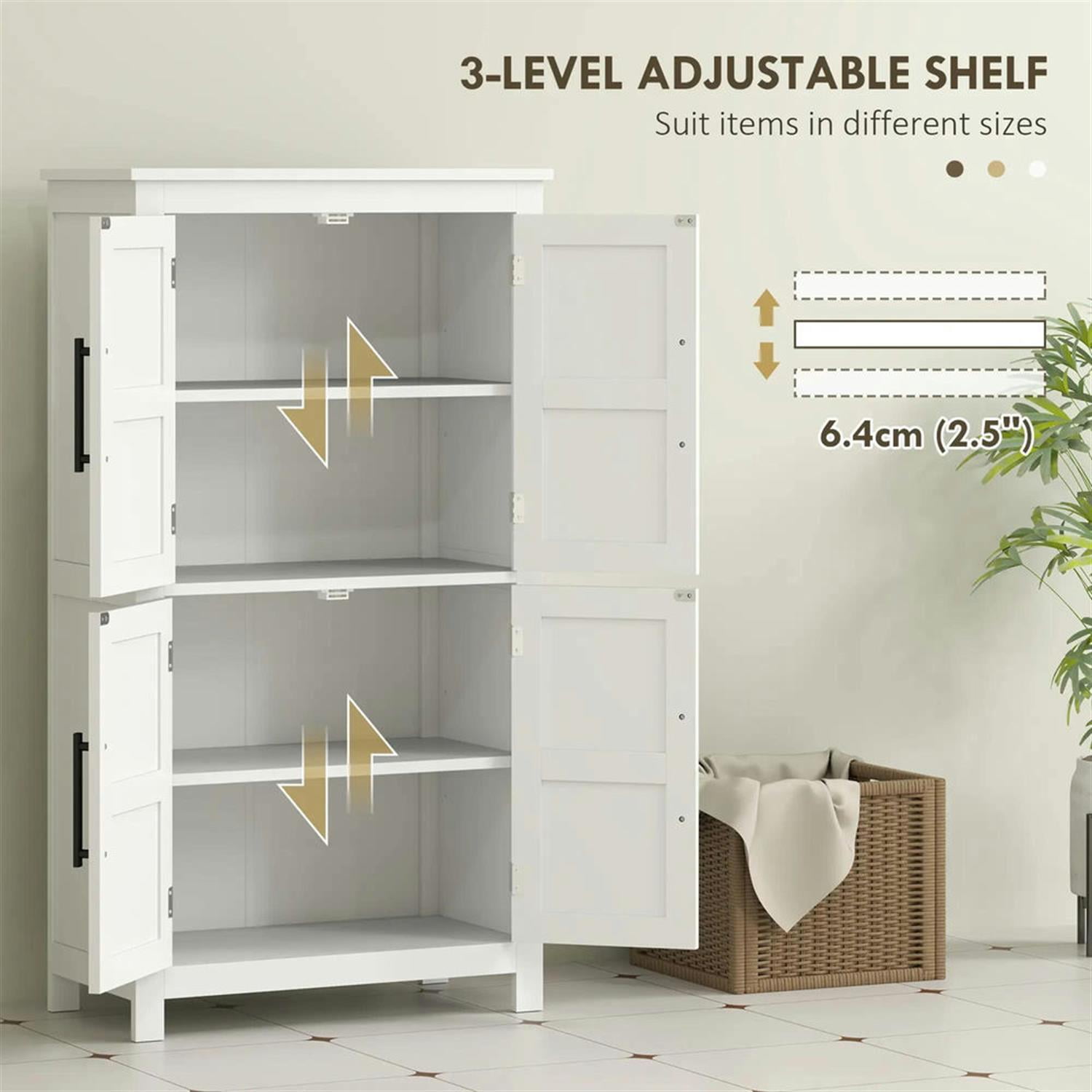 Demi Bonn 43" Farmhouse Bathroom Floor Cabinet, Freestanding Storage Cabinet with Adjustable Shelf and 4 Doors, for Living room, Entryway, Kitchen, White