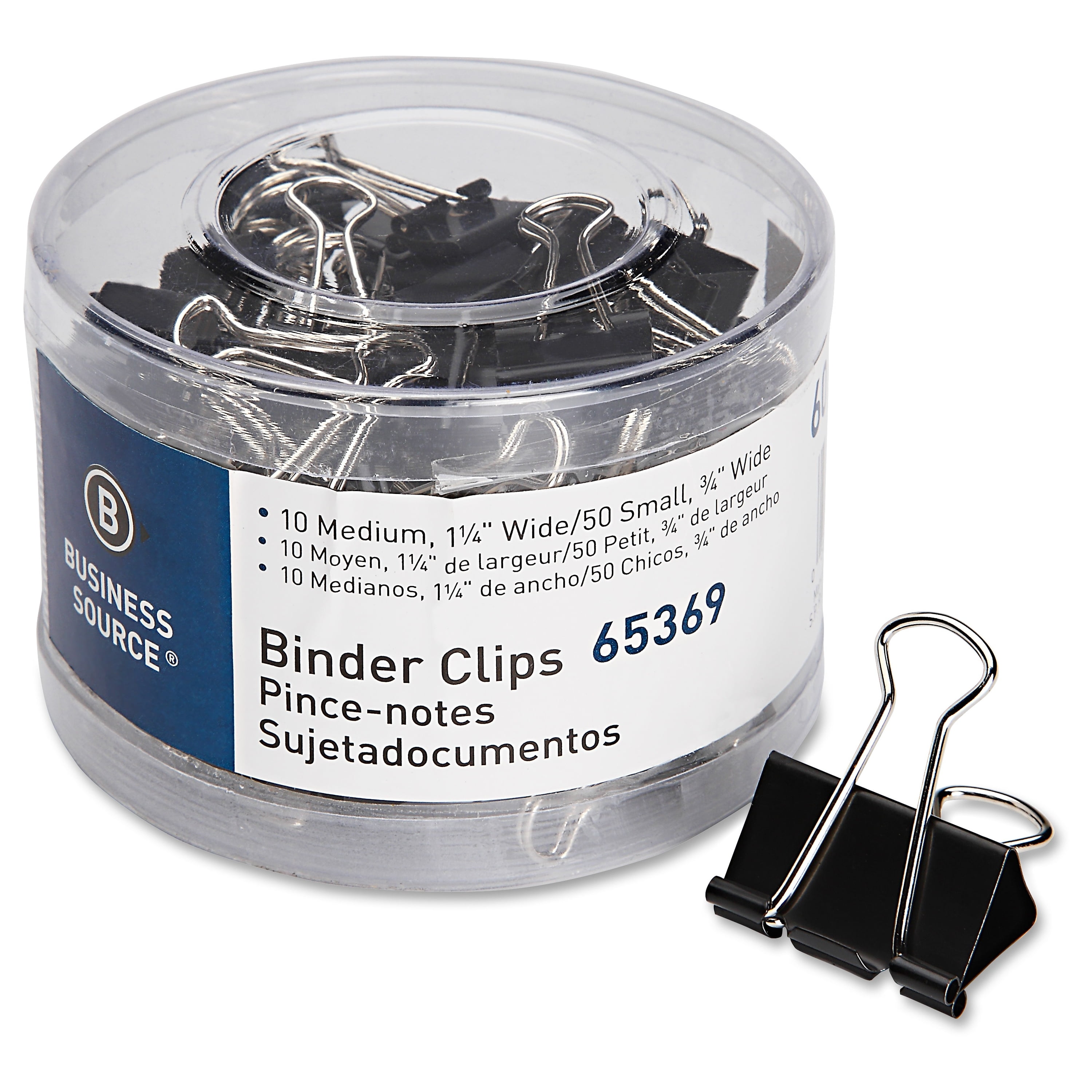 2/"w Large Binder Clips 1 1//16/" Cap Steel Wire Black//Silver Dozen