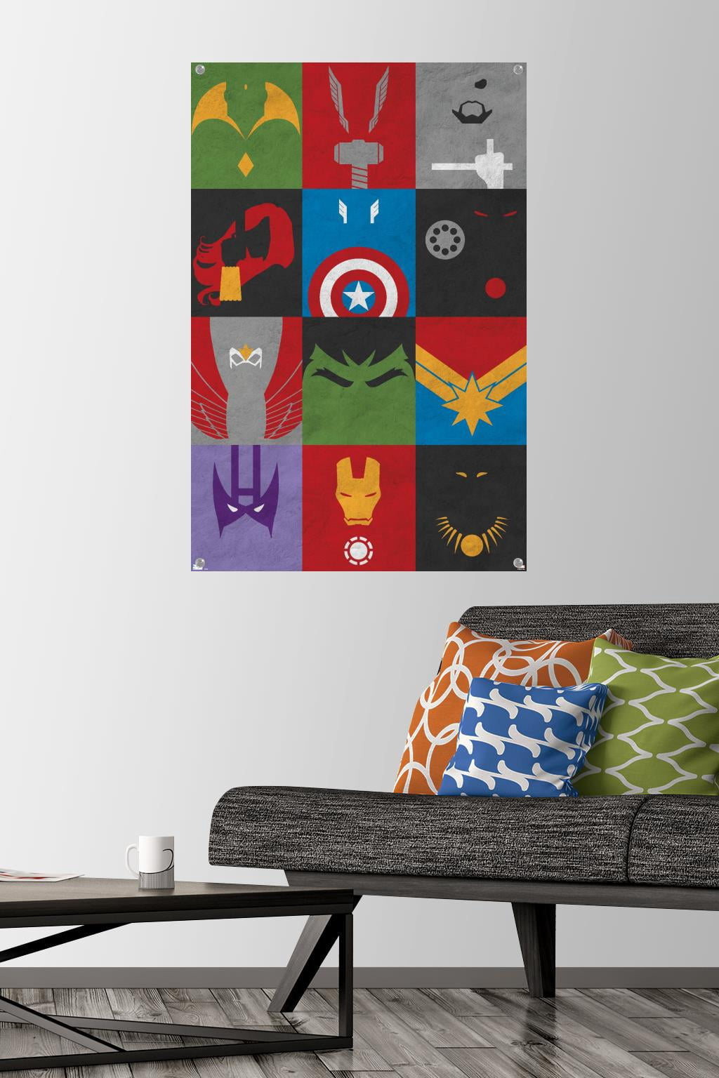 Marvel Comics - Avengers - Minimalist Grid Wall Poster with Push Pins, 22.375" x 34"