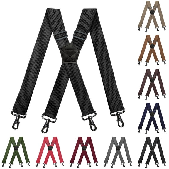 SGFCWSX Men's X-Back Suspenders, Adjustable Elastic 4-Clip Formal Casual Black