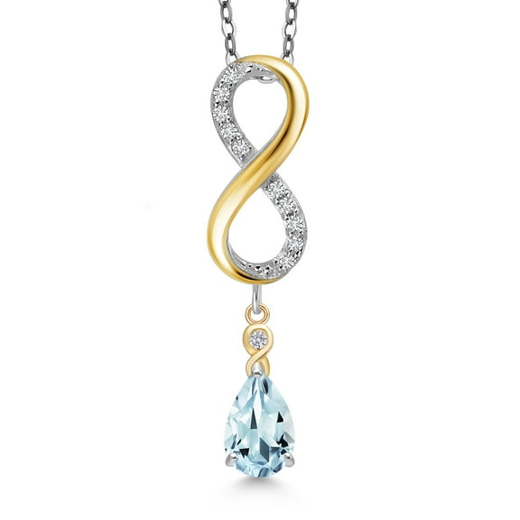 925 Silver and 10K Yellow Gold Sky Blue Aquamarine and White Lab Grown Diamond Pendant Necklace for Women | 0.77 Cttw | Gemstone March Birthstone | Pear Shape 8X5MM | With 18 inch Chain
