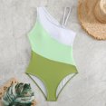 thumbnail image 2 of Uaswgudfs Womens One-Shoulder Swimsuit with Diagonal Strap & Color-Blocked Design - Quick-Dry Swimwear for Active Beach/Pool Days Green 2XL, 2 of 7