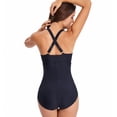 thumbnail image 4 of Lopsie TEMPTATION V Neck Tummy Control Swimwear Halter One Piece Slimming Vintage Retro Swimsuit Womens Ruched Push Up Bathing Suit, 4 of 6