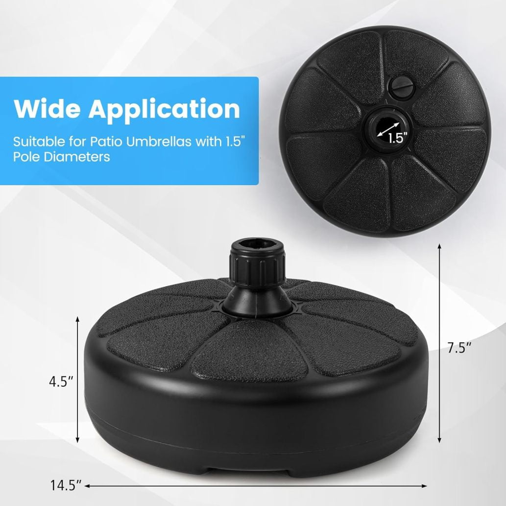 WJSP Patio Umbrella Base 40 LBS, Round 14.5 Inches Water Sand Fillable Outdoor Umbrella Stand Weight for Deck Poolside Garden Backyard Lawn Beach