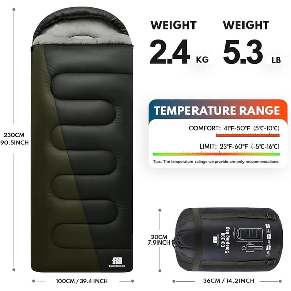 0 Degree XXL Winter Sleeping Bag for Adults with Compression Sack