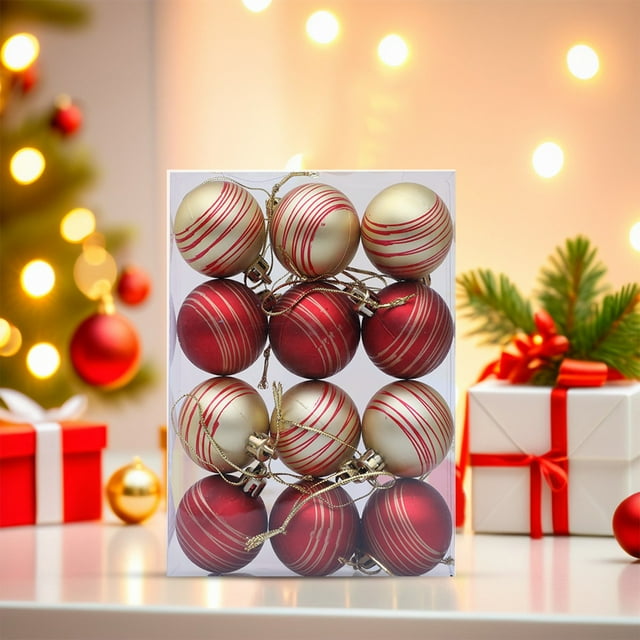 SPOORYYO 12 Pcs Colorful Plastic Christmas Balls Set - Hanging Decorations for Tree, Door, Window - Festive Holiday Ornaments, 1.6x2in