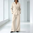 thumbnail image 2 of Atkumj Blazer Outfits for Women 2 Piece Sets Stylish Lapel Tie Waist Cardigan and Wide Leg Pants Suit Set Versatile Solid Color Womens Two Piece Sets for Business Casual XL, 2 of 9