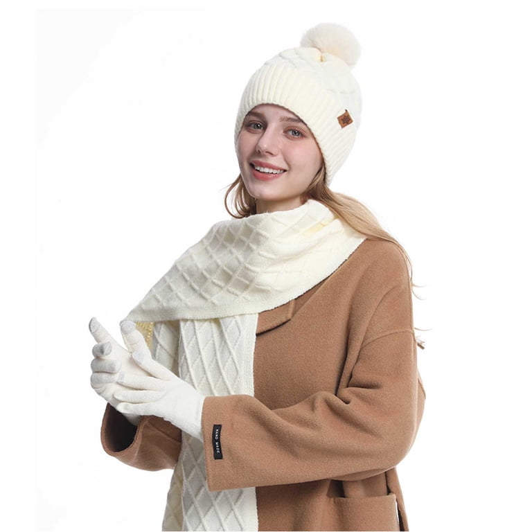qolati Women Winter Hat Scarf Gloves 3 in 1 Set Warm Knit 
