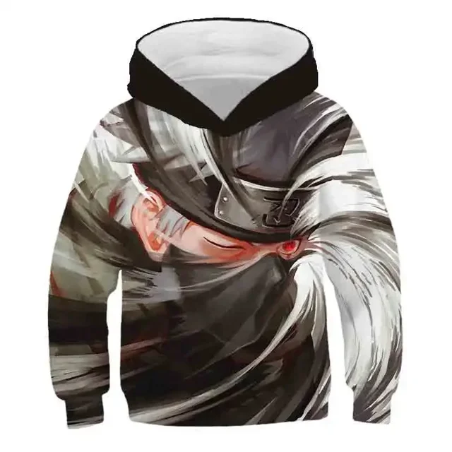 Sudadera con capucha con estampado 3D de Anime Akatsuki para niños, ropa de calle informal de manga larga con capucha y estampado de Kakashi