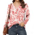 thumbnail image 2 of USSUMA Womens Boho T-Shirts Casual Floral Print V Neck Long Sleeve Loose Blouses Shirts Tops, 2 of 7