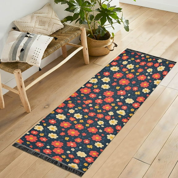 Yayeee Runner Rug for Bedroom 2'x6' Machine Washable Hallway Non Slip Mat, Red Floral
