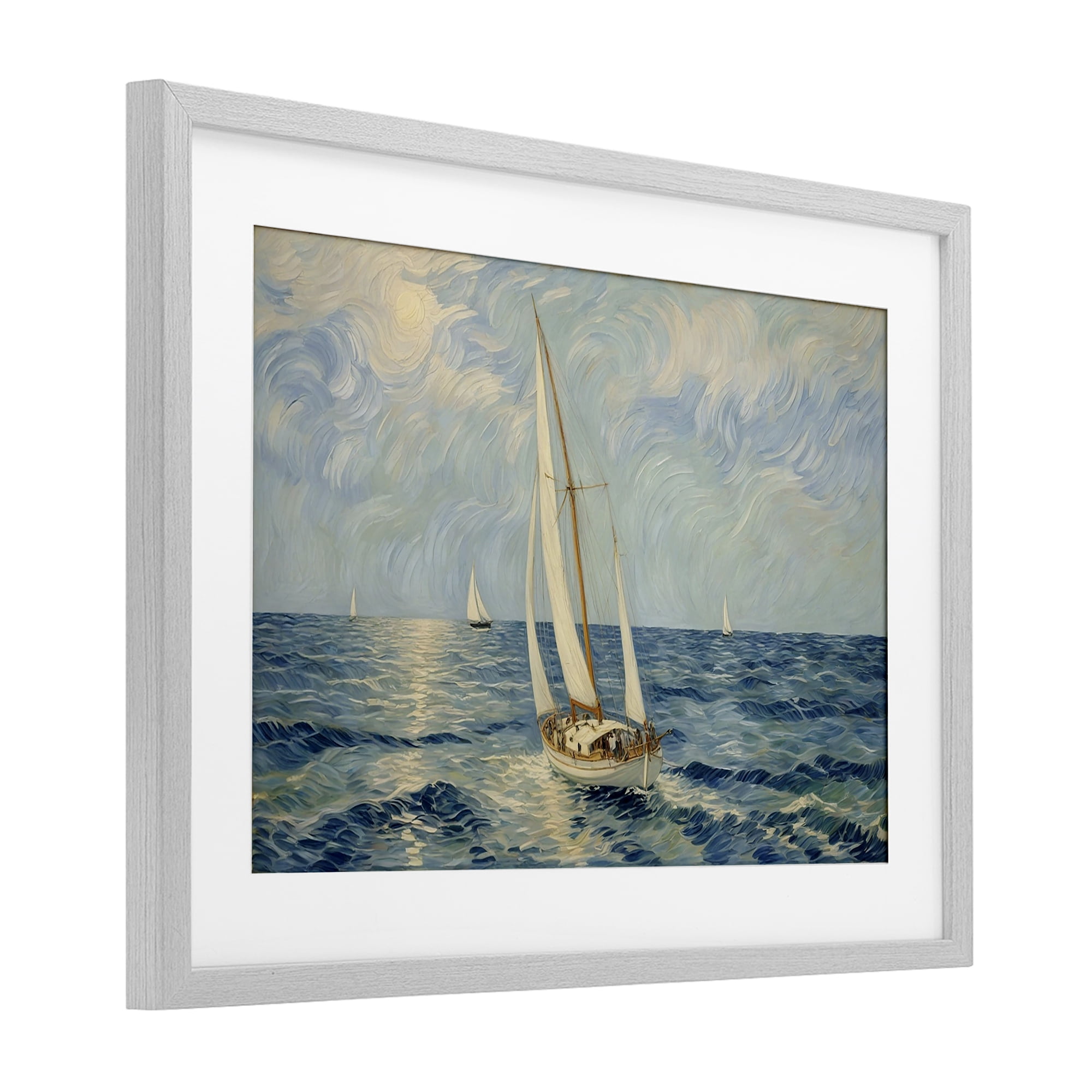 Stupell Industries Sailing Yacht on Blue Sea Gray Framed Print Under Glass, design by Angie Hawke